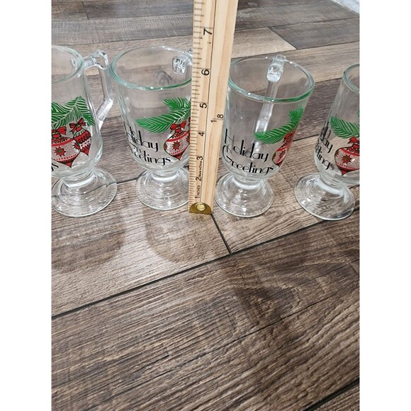 Vintage Indiana Glass Clear Christmas Holiday Greetings Pedestal Mugs Set Of 4 - Picture 4 of 4